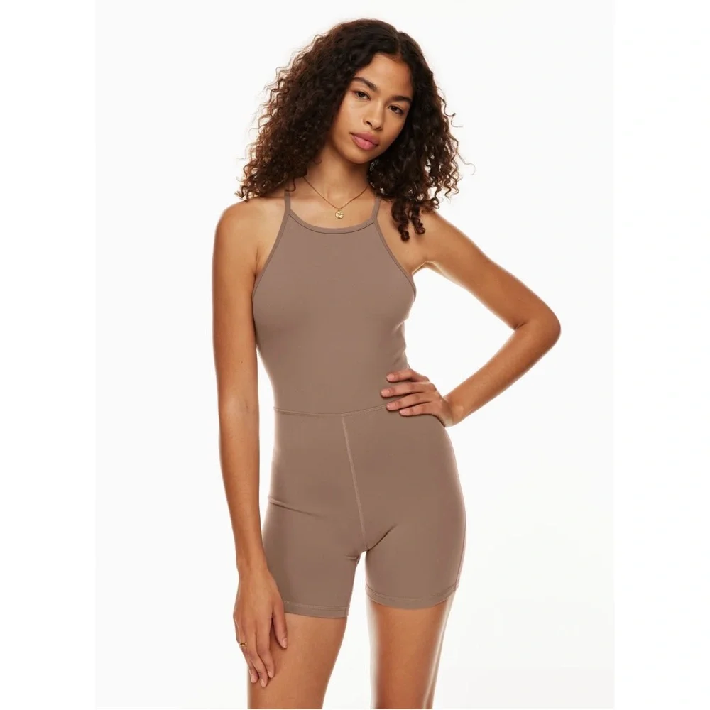 Aritzia Wilfred‎ Free Leila Halter Neck Open Back Romper in Fatigue Green